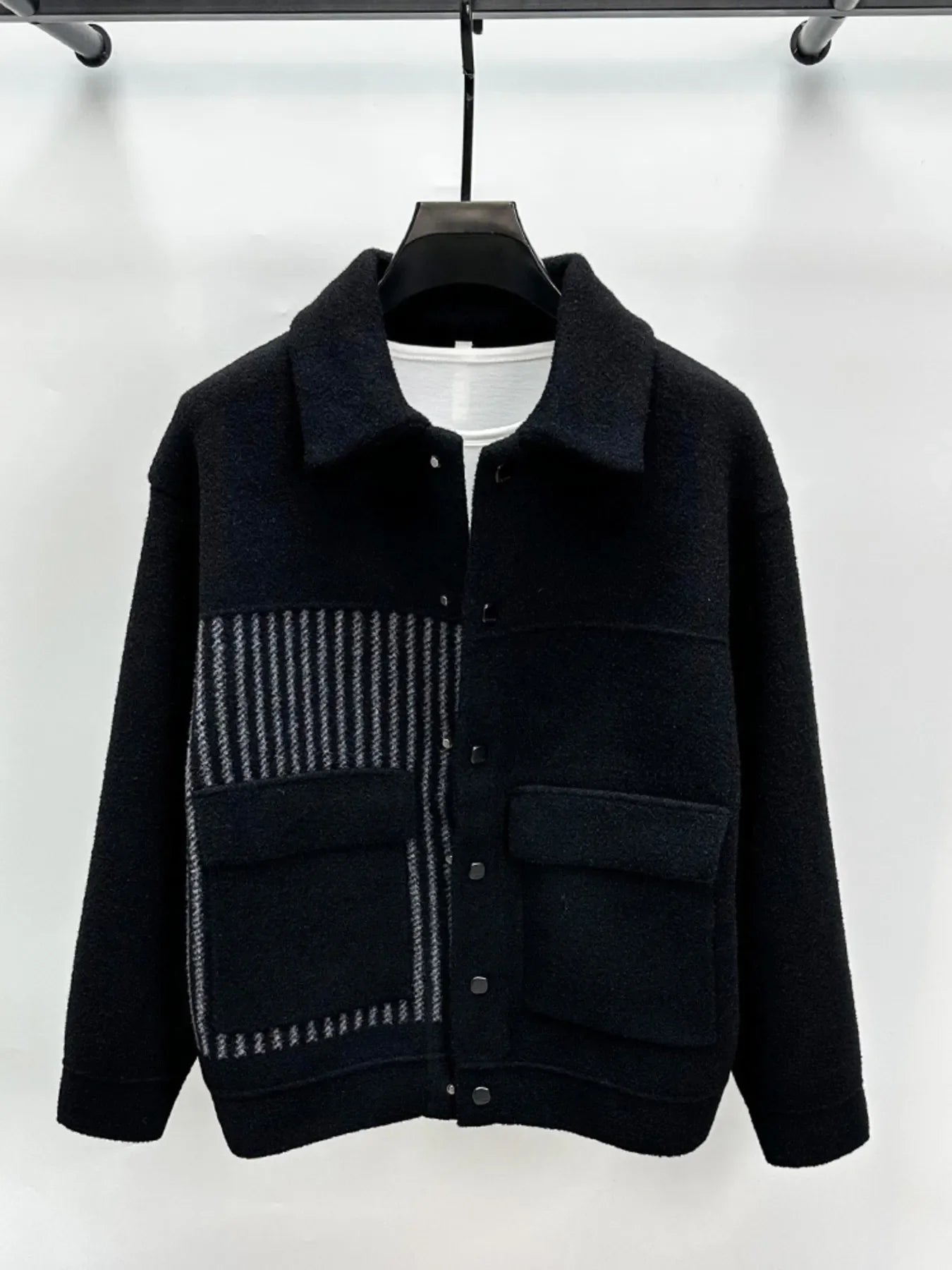 Men's plus size long sleeve button-up jacket by Shopimist, showing the stylish dark-colored jacket with front buttons.