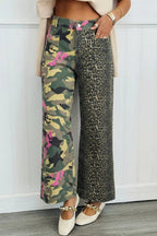 Multicolour Retro Floral Leopard Contrast Patchwork Raw Hem Jeans