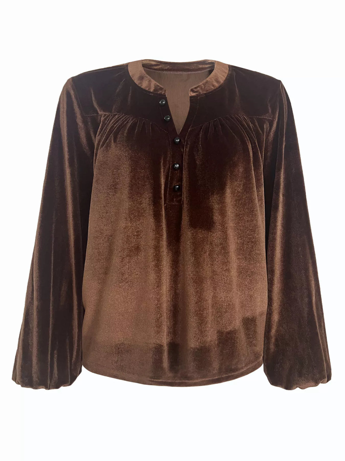 Velvet notched long sleeve blouse by Simply Love, featuring a stylish design with a soft velvet fabric and elegant notch detail.
