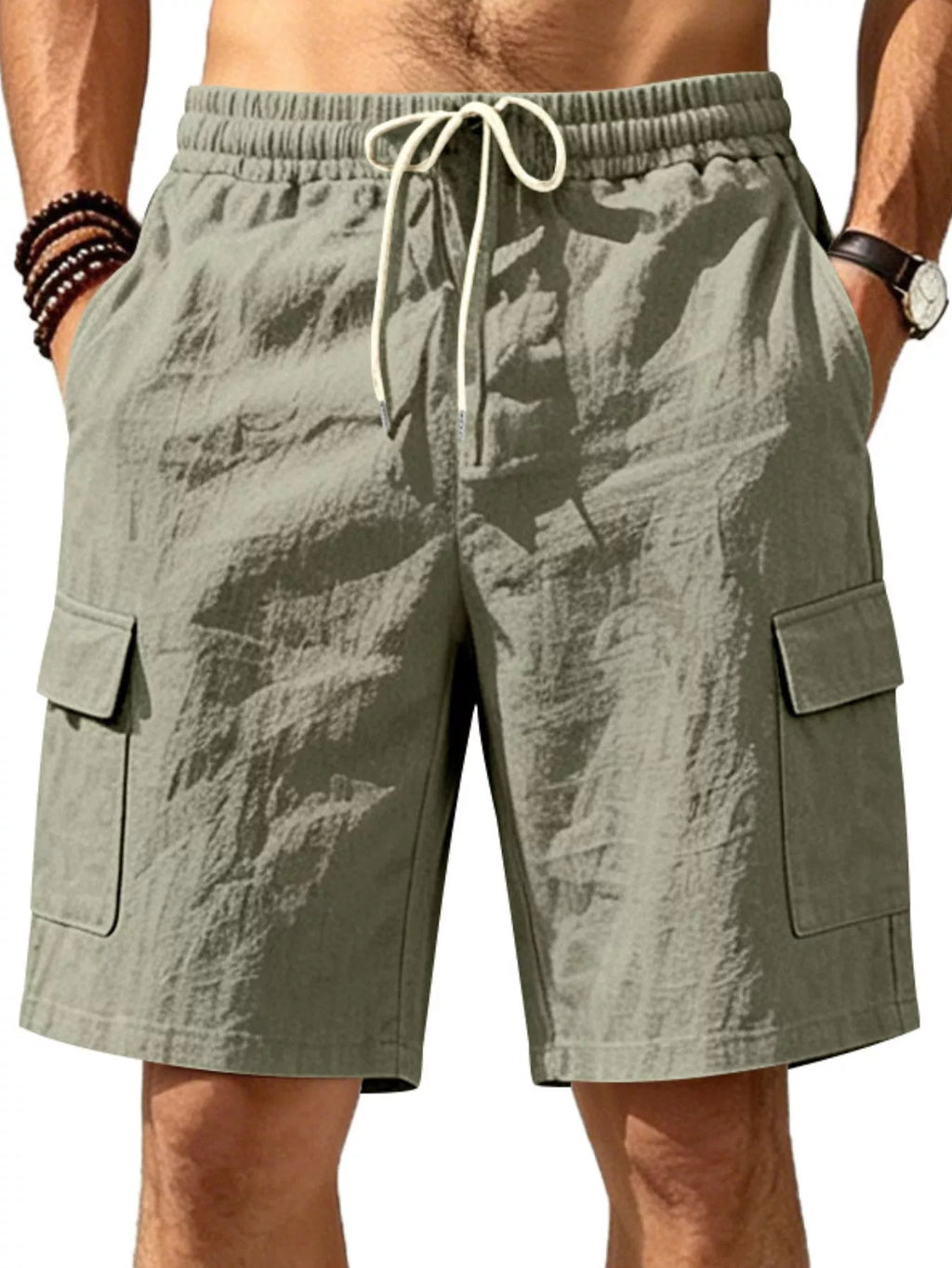 Men's plus size casual cargo shorts with drawstring waist, featuring multiple pockets and comfortable fit, by Trendsi.