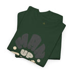 Black men's T-shirt by Wear Your Worship featuring Christian-inspired "Man Up Above" design with Colossians 3:2 quote.