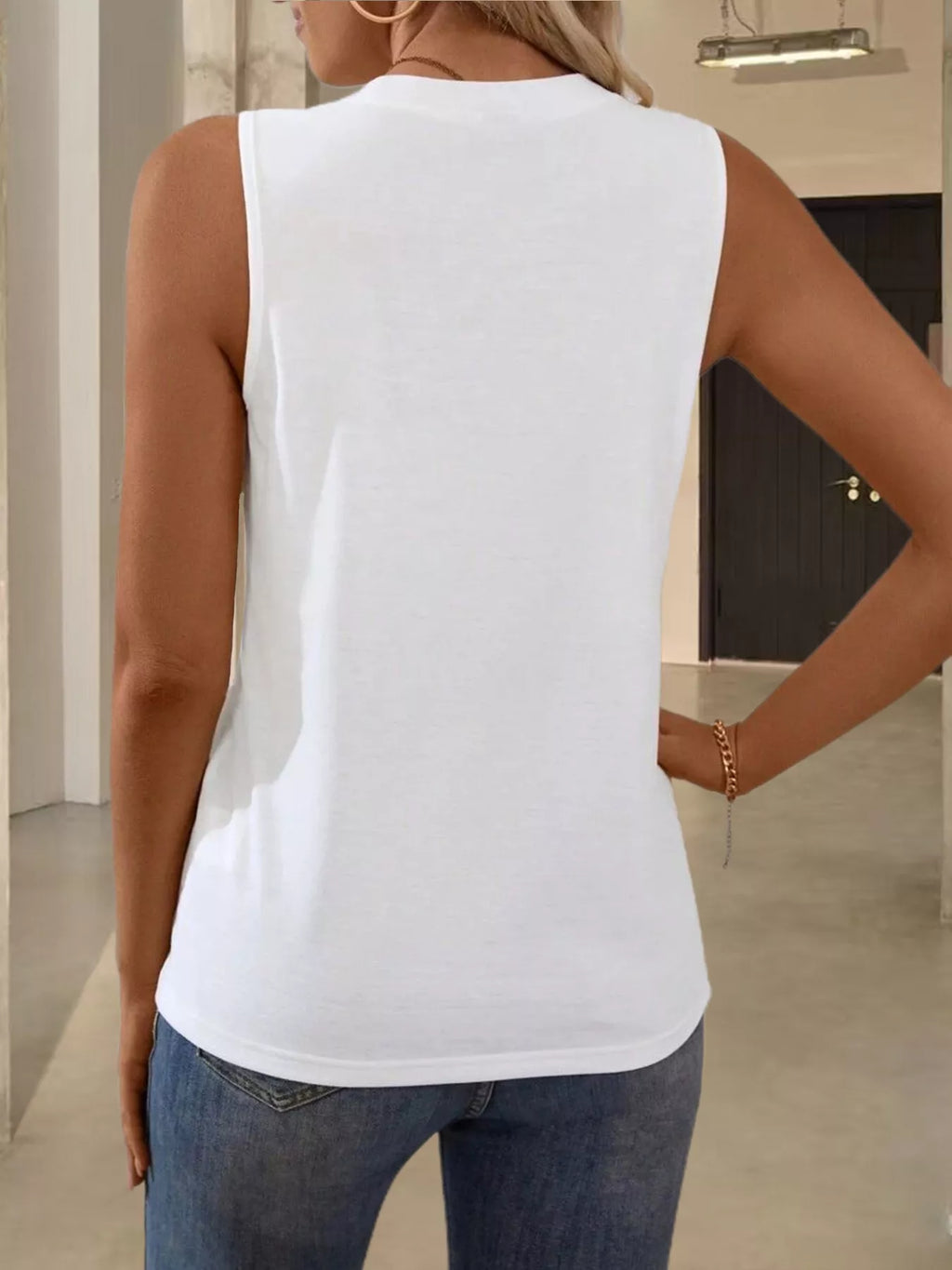 Trendsi round neck tank top, sleeveless top with a fitted style, shown in a neutral color on a plain background.