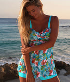 Women's off-shoulder tankini set by FitiqueFit, stylish 2-piece swimsuit with flattering off-shoulder top and matching bottoms.