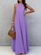 Women's Ice Silk Crinkle Sleeveless Swing Maxi Dress in casualwear style, featuring lightweight, flowy fabric and a relaxed fit.