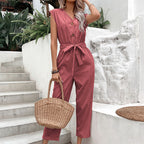 Women's high-waist cropped strap jumpsuit in casualwear style by Plush Fashion Hub, available in 7 colors, size S to XL.