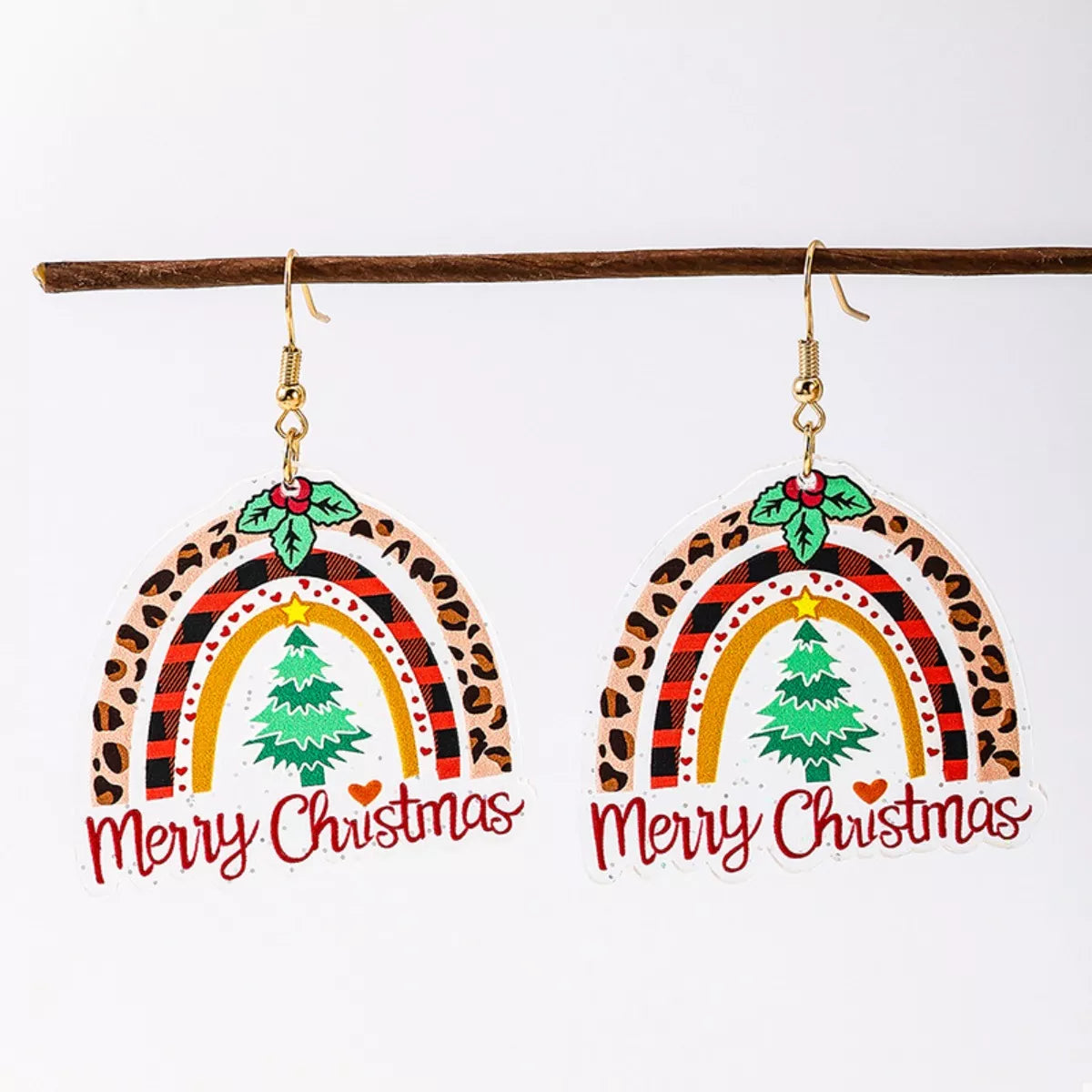 Colorful Christmas Rainbow Dangle Earrings by Shopimist featuring festive rainbow-themed jewelry with shimmering accents.