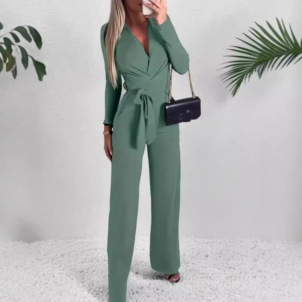 FitiqueFit women's slim fit sexy V-neck long-sleeved jumpsuit, casualwear with a flattering silhouette and stylish design.