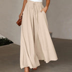 Women's high waist wide-leg casual pants by FitiqueFit, shown in a relaxed fit with a flowy silhouette and neutral color.