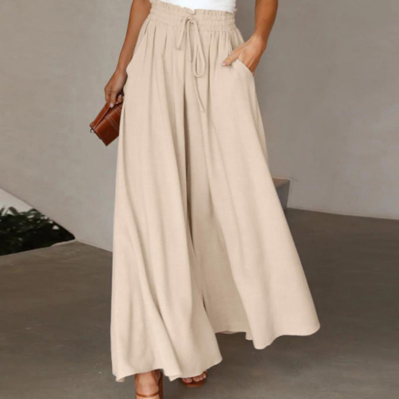Women's high waist wide leg casual pants by FitiqueFit, shown in a relaxed fit with flowing wide legs and a high-rise waist.