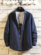 Men's plus size striped button-up casual shirt by Trendsi, featuring a classic design and comfortable fit.