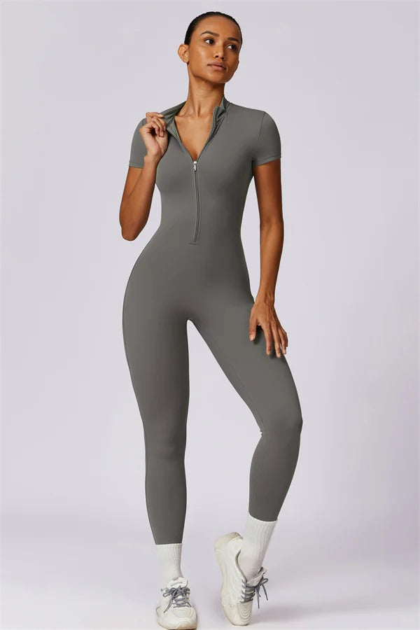 Fitglutes Activewear Mia Belle jumpsuit, black athletic jumpsuit with fitted design, suitable for gym and workout sessions.