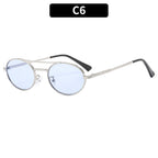 Retro oval dual-beam metal sunglasses with UV protection, stylish eyewear by Plush Fashion Hub featuring tinted lenses.