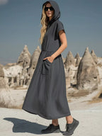 Full size hooded midi dress by Shopimist with zipper and pockets, featuring a comfortable, stylish design and plus size fit.
