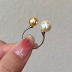 Shopimist double pearl open ring featuring two elegant white pearls on a sleek silver band.