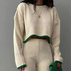 Women’s casual color-block two-piece set by Plush Fashion Hub, featuring a stylish top and matching pants for everyday wear.
