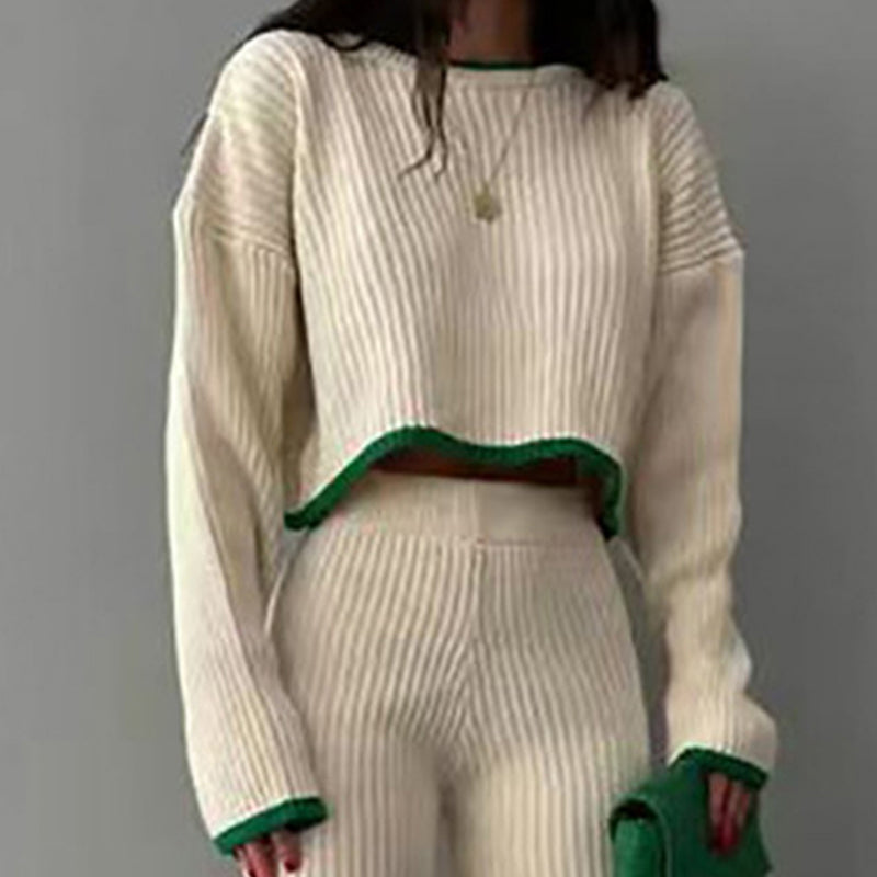 Women’s casual color-block two-piece set by Plush Fashion Hub, featuring a stylish top and matching pants for everyday wear.