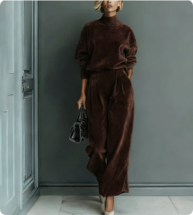 Plush Fashion Hub casual warm velour long-sleeved high-neck zipper sportswear with wide-leg fit, solid color, and comfortable design.