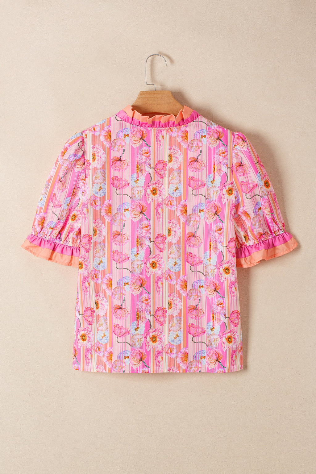 Light blue Danna Trim short sleeve blouse by Threaded Pear, featuring a relaxed fit and subtle trimming details.