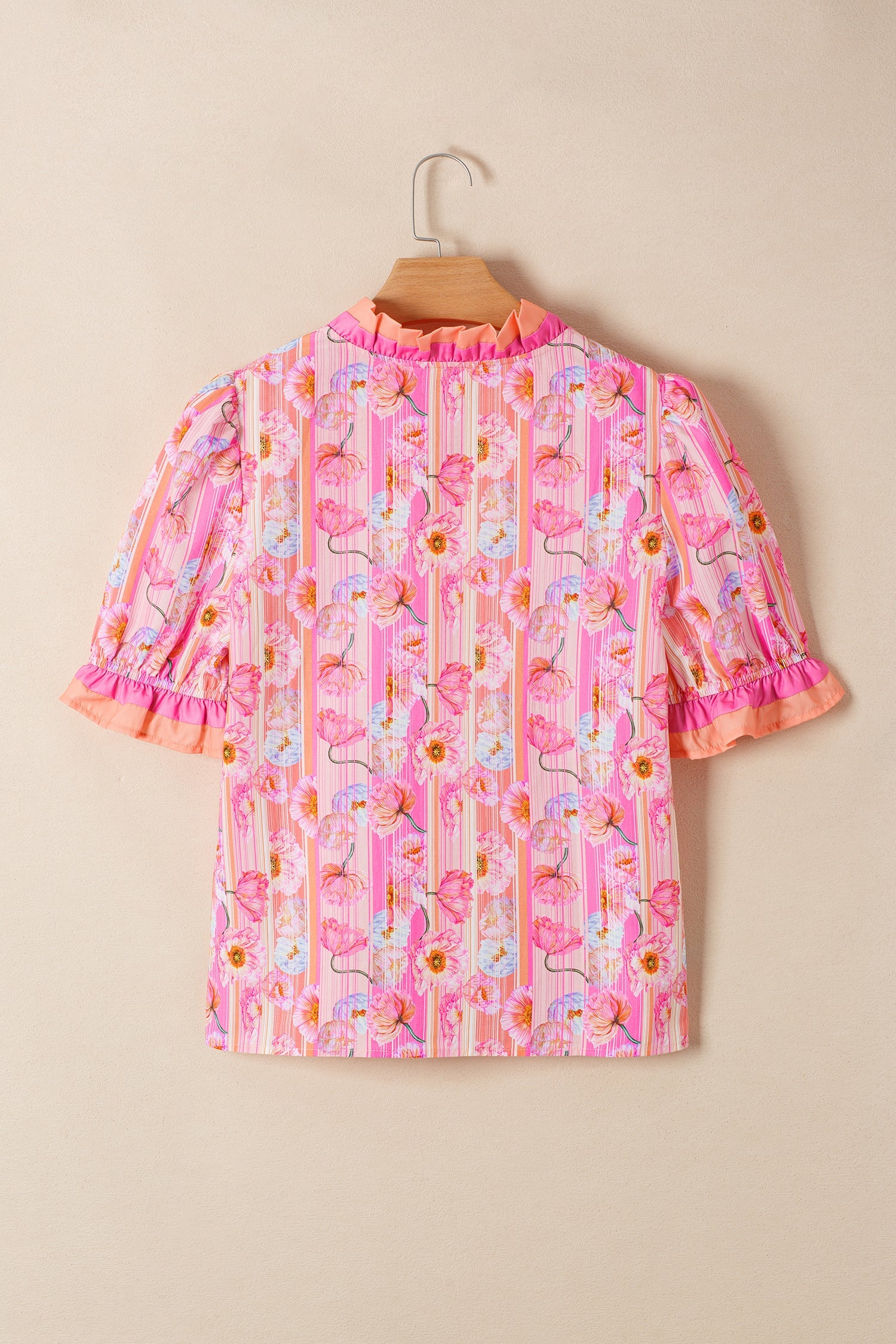 Light blue Danna Trim short sleeve blouse by Threaded Pear, featuring a relaxed fit and subtle trimming details.