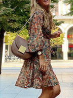 Paisley print balloon sleeve mini dress by Plush Fashion Hub featuring boho style and a flattering silhouette.
