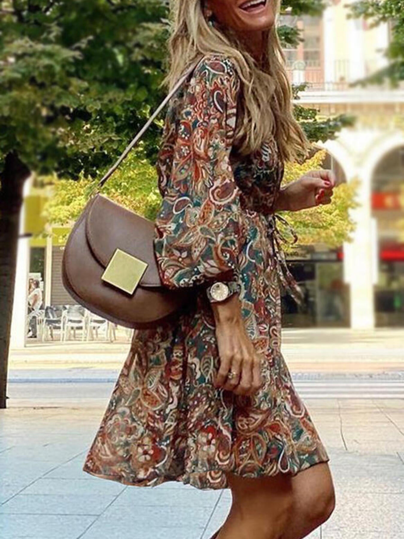 Paisley print balloon sleeve mini dress by Plush Fashion Hub featuring boho style and a flattering silhouette.