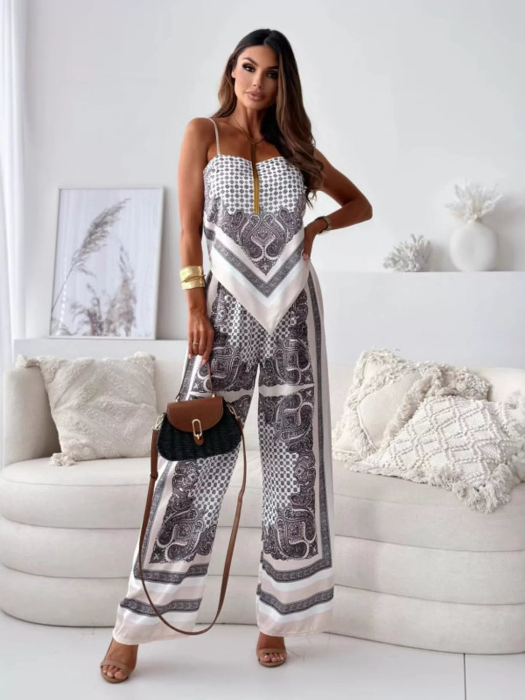 Printed cami and wide-leg pants set by Shopimist, featuring a stylish floral top and flowing matching bottoms for a chic look.