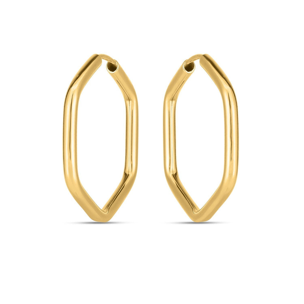14k yellow gold endless hexagon hoop earrings with sleek geometric design, stylish jewelry for women.