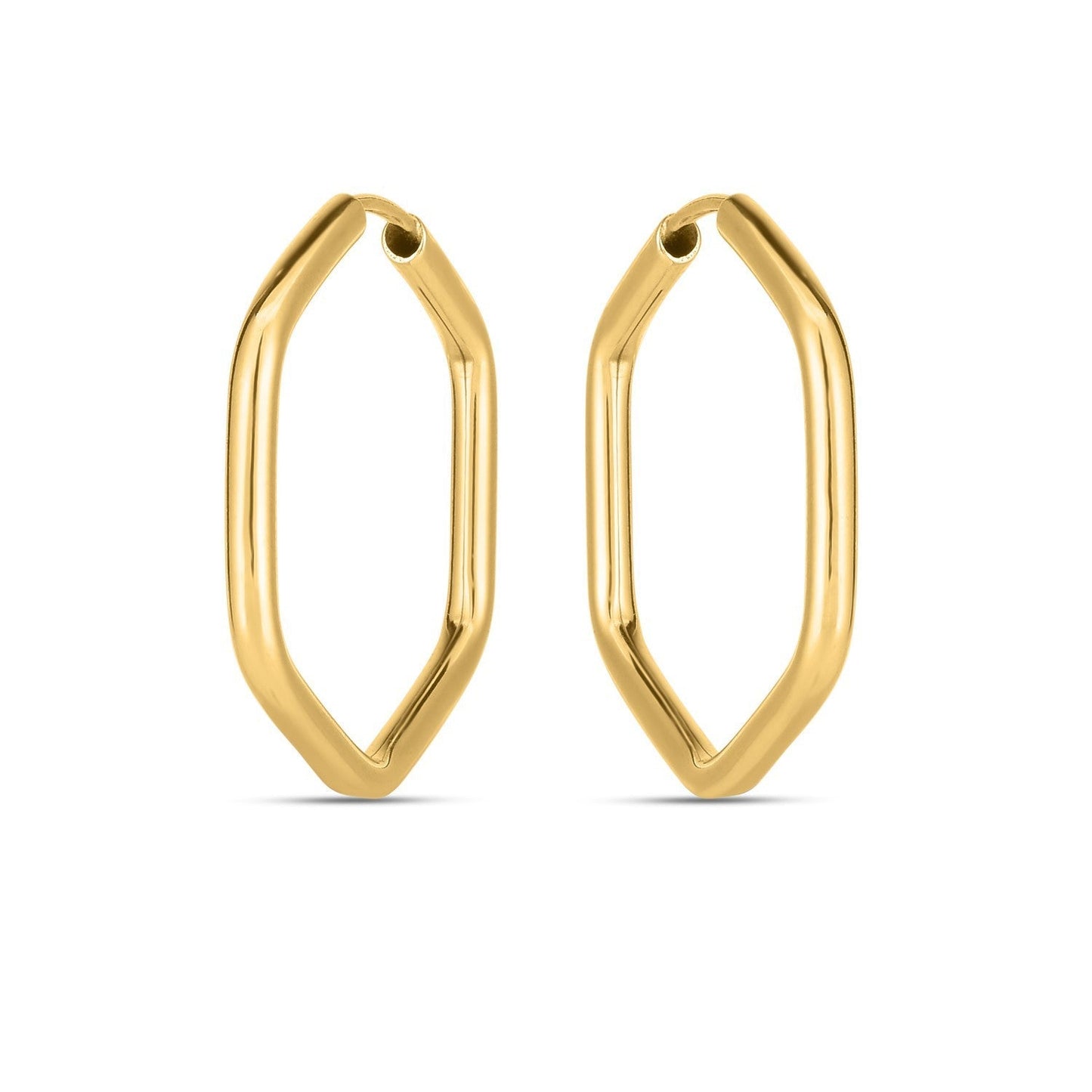 14k yellow gold endless hexagon hoop earrings with sleek geometric design, stylish jewelry for women.