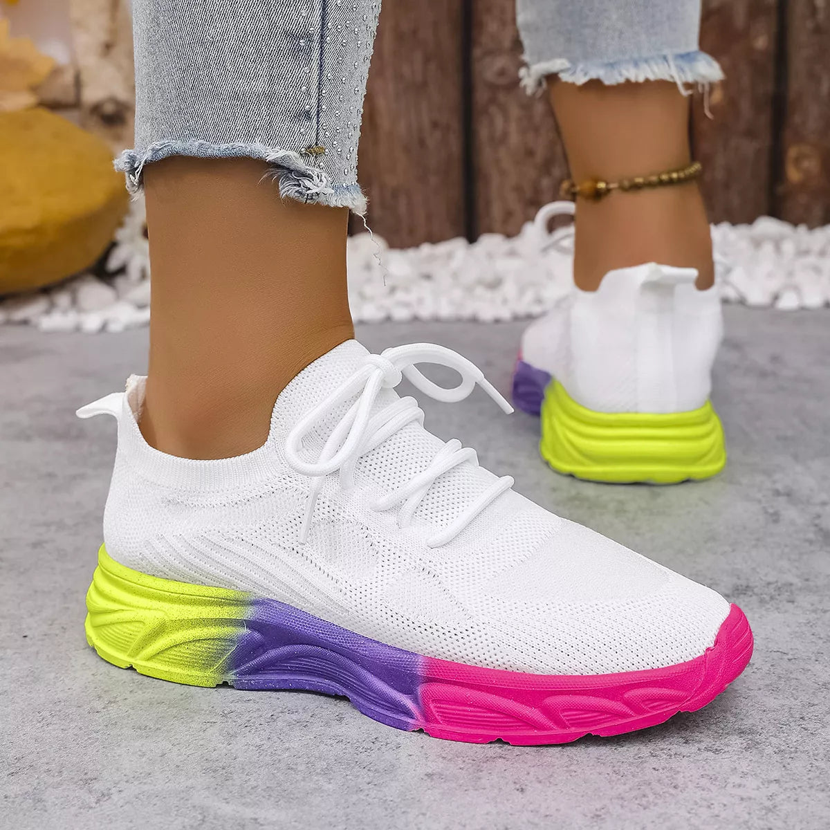 Plush Fashion Hub lace-up round toe sneakers with white sole and stylish design, perfect for casual wear.