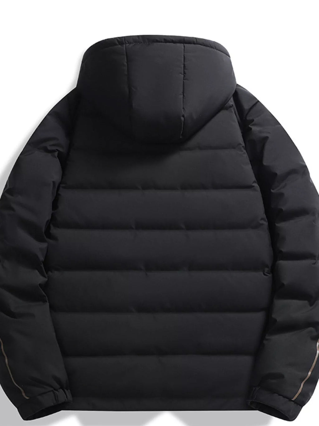 Men's plus size warm padded hooded winter puffer jacket by Shopimist, showcasing its quilted design and cozy hood for cold weather.