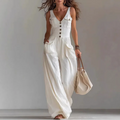 V-Neck Button-Front Vest Jumpsuit
