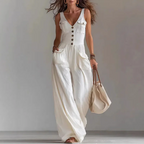 V-Neck Button-Front Vest Jumpsuit