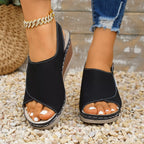 Shopimist peep toe wedge sandals with a tan leather strap and chunky heel, perfect for casual summer outings.