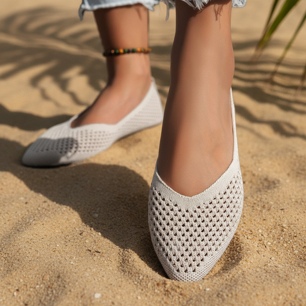 Women's pointed toe Flyknit slip-on loafers by Plush Fashion Hub featuring flat casual footwear with a sleek, breathable design.