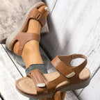 Open toe wedge sandals by Shopimist featuring a stylish design with a comfortable cork heel and adjustable ankle strap.