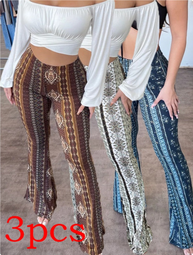 High elastic slim print trousers for women featuring a sexy, form-fitting design by Plush Fashion Hub.