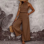 Women's sleeveless vest and casual pants two-piece set featuring a draped neck design, from Plush Fashion Hub casualwear collection.