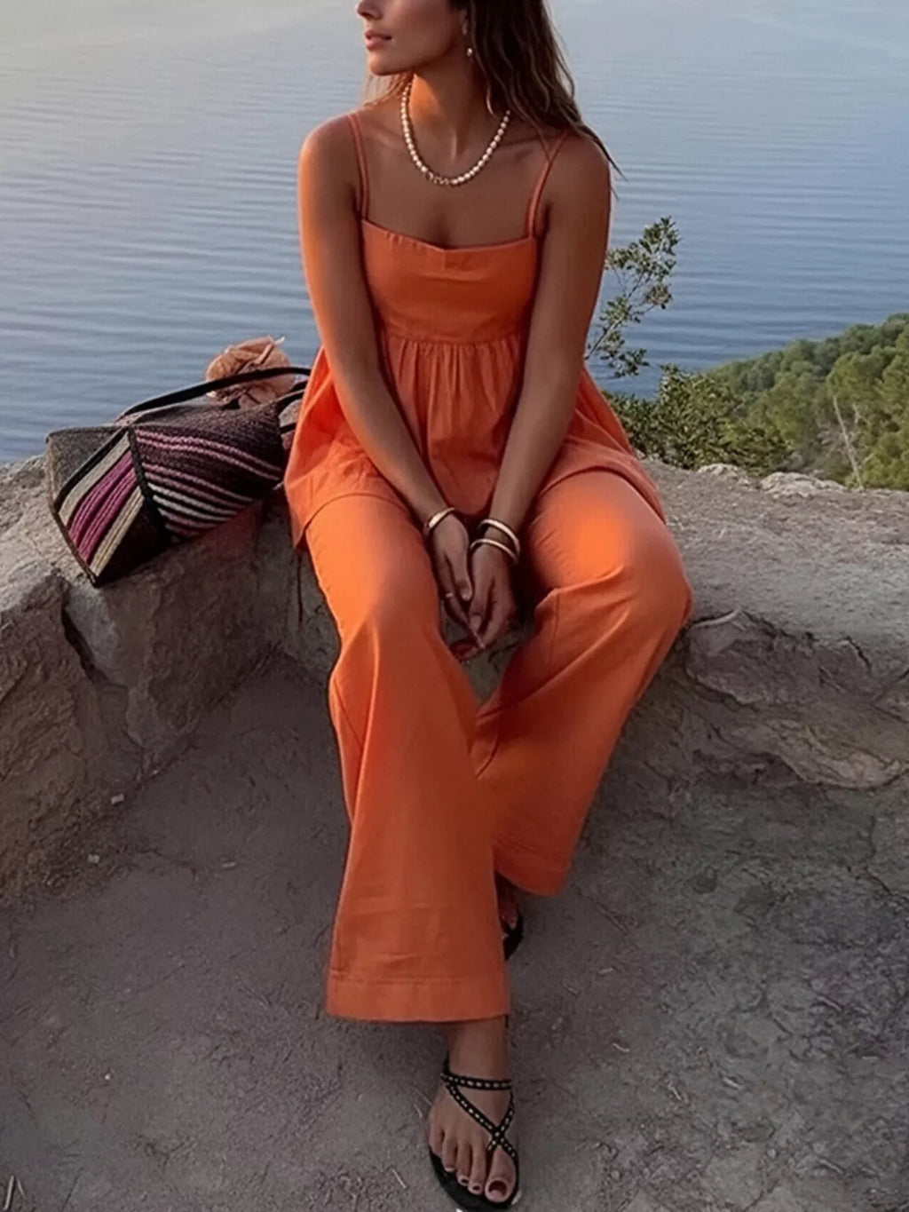 Square neck cami and wide-leg pants set by Shopimist, featuring a stylish square neckline and flowy pant design.
