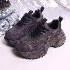 Rhinestone lace-up sneaker sandal with decorative embellishments and a stylish design by Plush Fashion Hub.