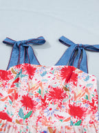 Floral print tie-shoulder midi dress with pockets, lightweight summer dress from Trendsi, featuring a flowy fabric and stylish design.