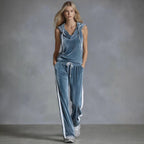 Women's velvet wide-leg pants and sleeveless top set by FitiqueFit, showcasing stylish activewear with a comfortable fit.