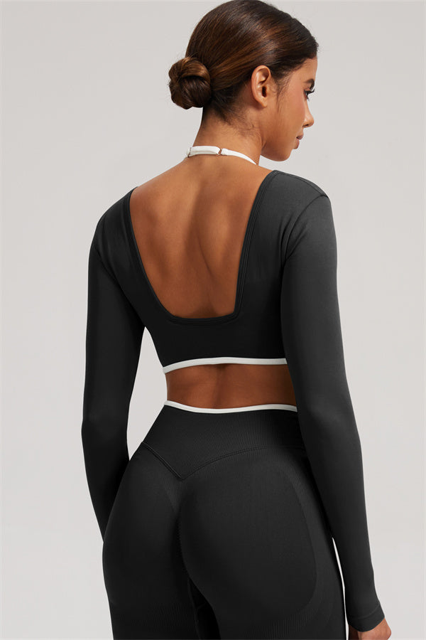 Fitglutes Activewear long sleeve crop top and leggings 2-piece set, stylish gymwear for workout and sports activities.