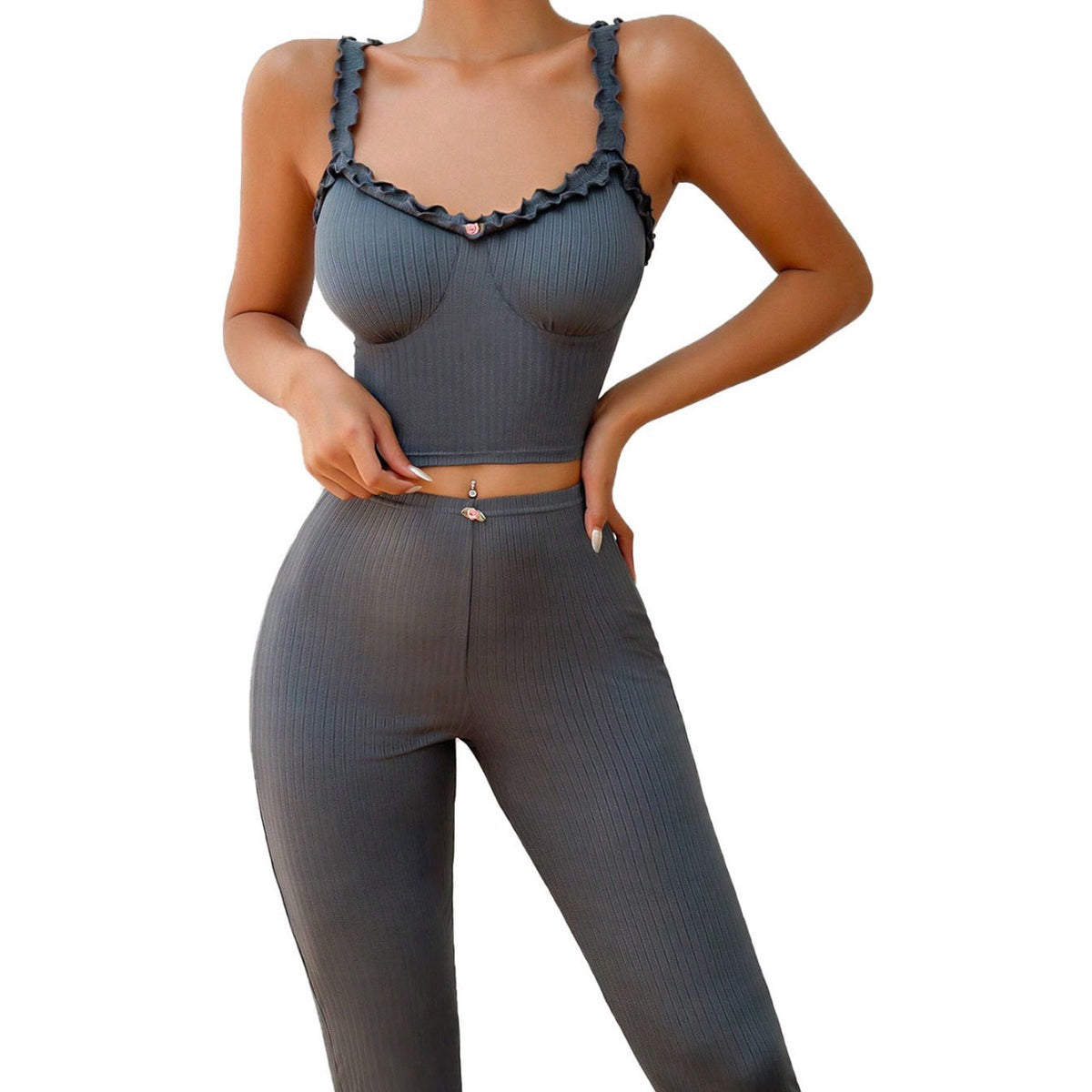 Women's autumn and winter wooden ear vest trousers set by eprolo, featuring a versatile fashion pants set for fall and winter wear.
