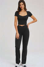 Fitglutes Activewear Sizzle T-shirt and flared leggings 2-piece set, stylish gymwear with a fitted T-shirt and flared workout leggings.