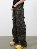Men's camo print wide leg cargo jeans in plus size from Trendsi, showing the camouflage pattern and relaxed fit design.