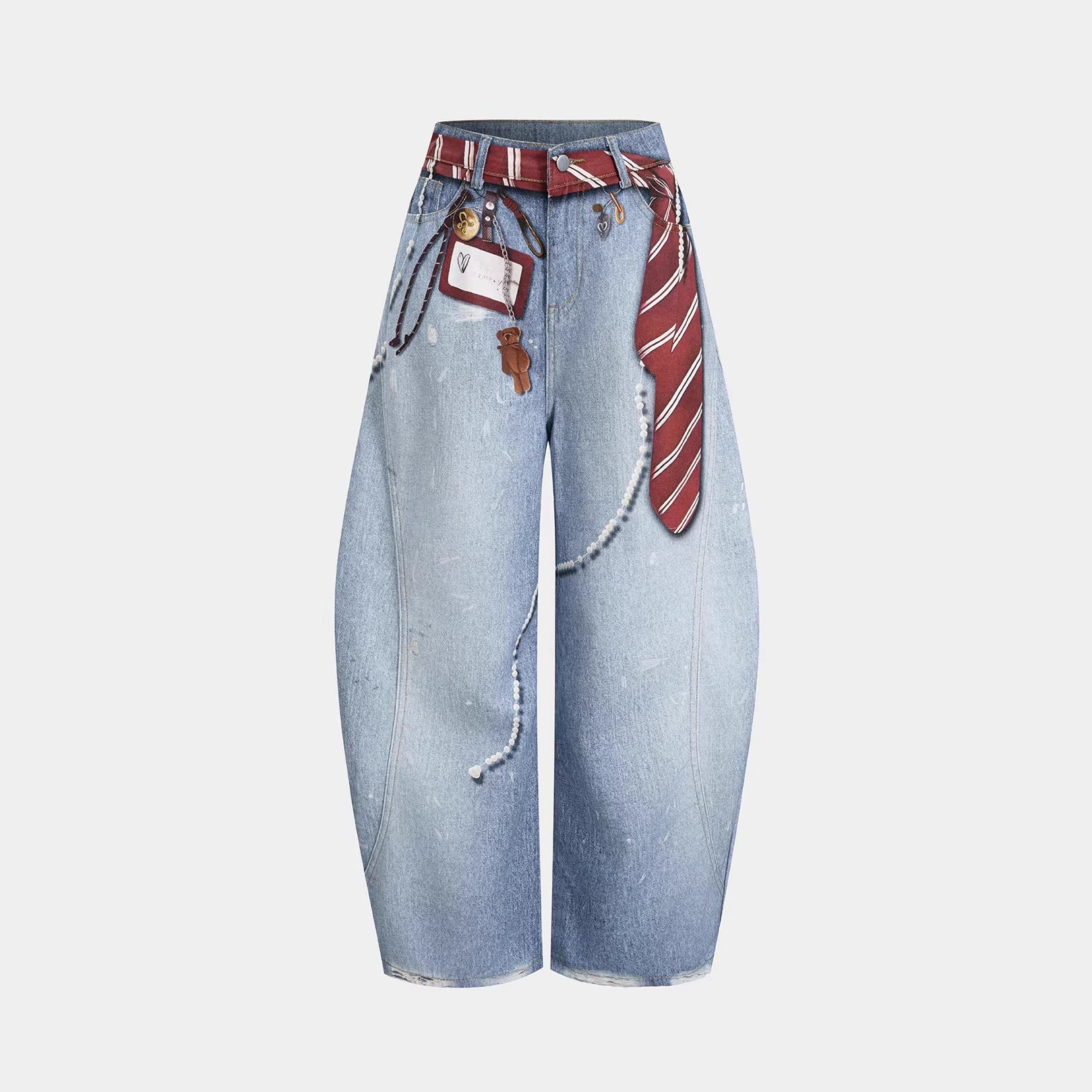 Street Style Badge Print Dagger Jeans