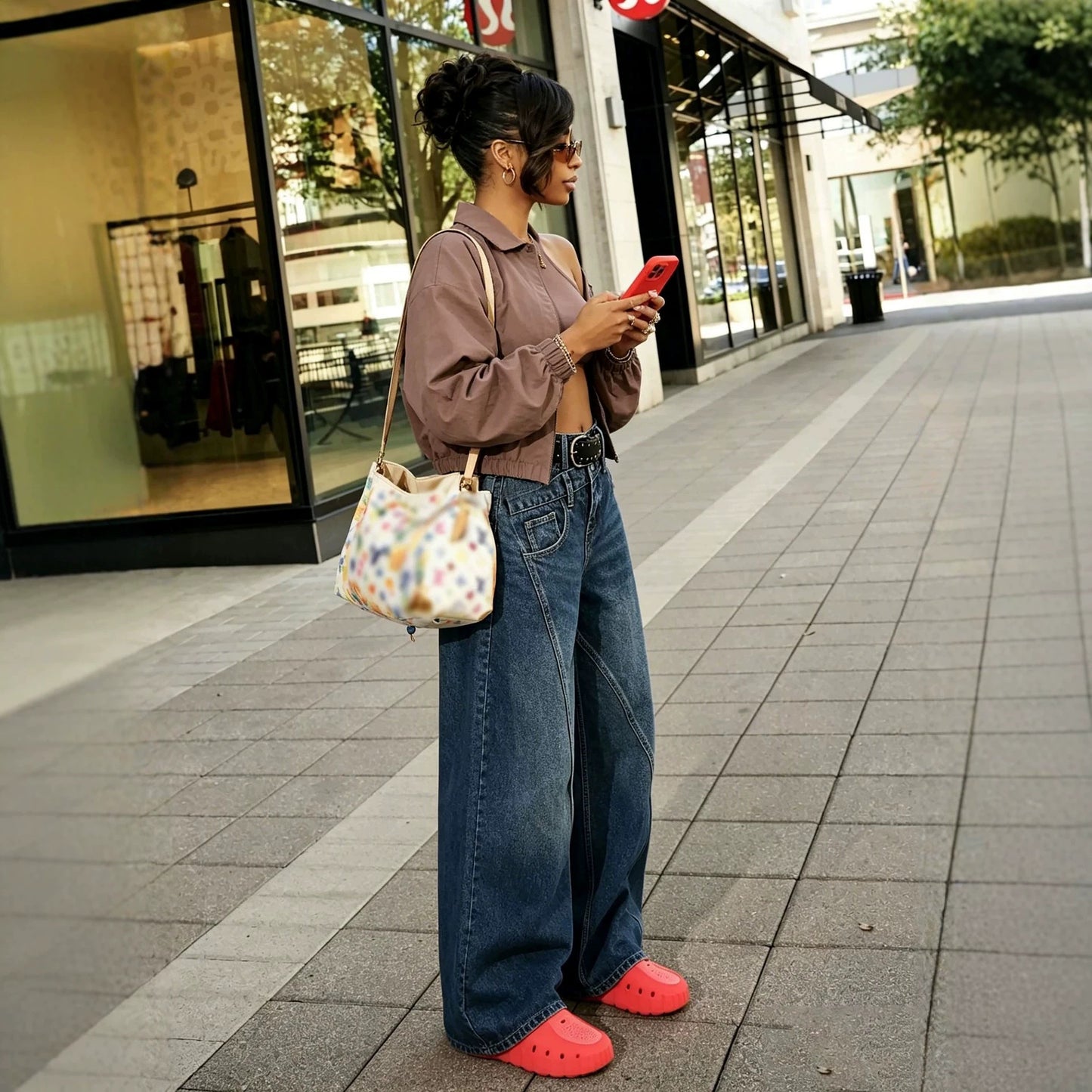Eprolo Retro Deconstructed Knife-Edge Straight Leg Jeans showing distressed details and classic denim fit