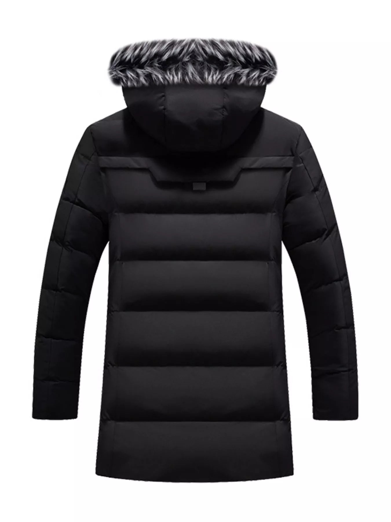 Men's plus size longline padded winter coat with faux fur hood, stylish and warm outerwear by Shopimist.