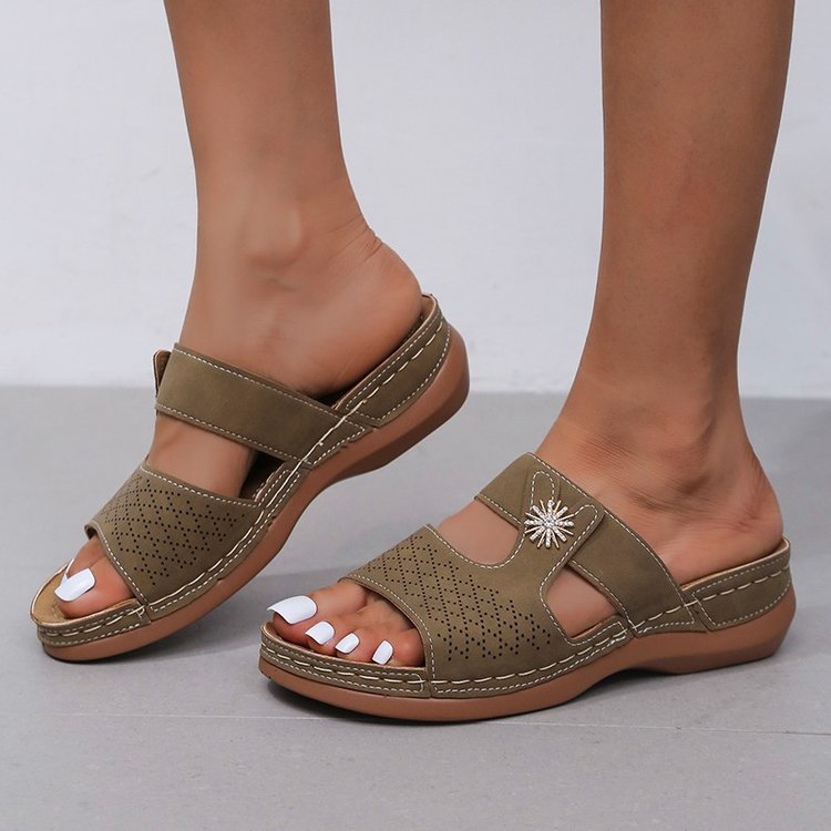 Embroidered fish mouth women's thick bottom hollow sandals by Plush Fashion Hub, featuring decorative embroidery and chunky soles.