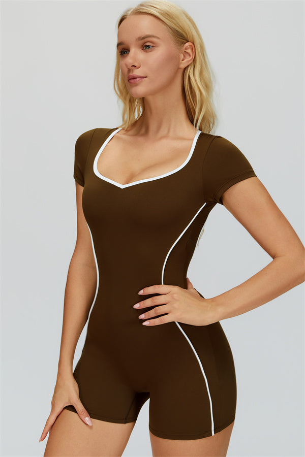 Fitglutes Activewear The Whisper Romper in sleek, form-fitting gymwear with breathable fabric for workout comfort.